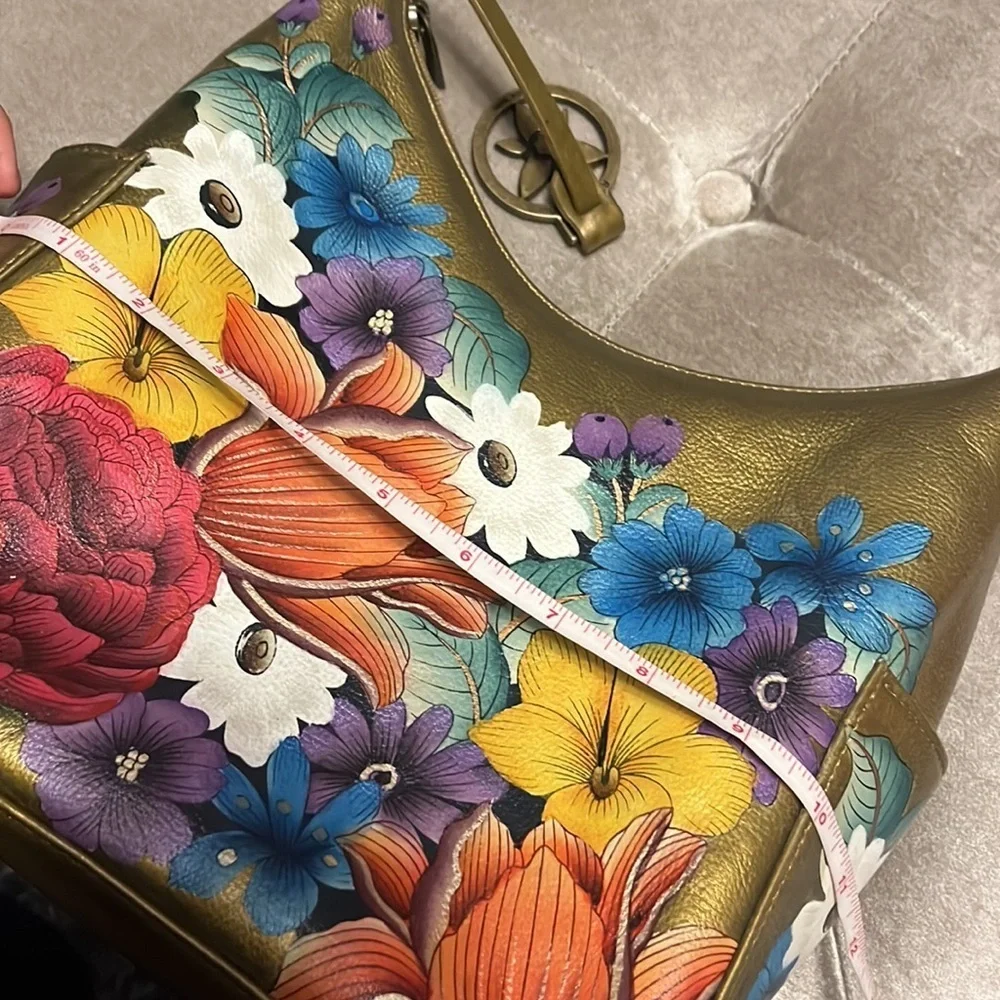 Anuschka hand painted leather golden hobo style shoulder bag